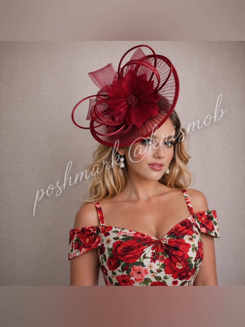 Elegant Red Floral Fascinator Hat for Women Kentucky Derby Headwear
